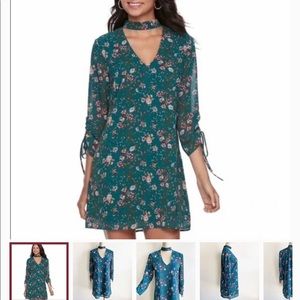 Green Keyhole Neckline Floral Mini Shift Dress